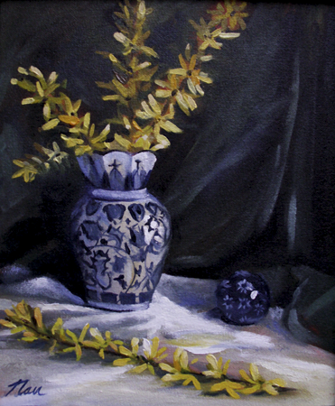 Blue Vase with Forsythia, Oil on Canvas, 10 x 12 (sold) Blue Vase with Forsythia, Oil on Canvas, 10 x 12 (sold)