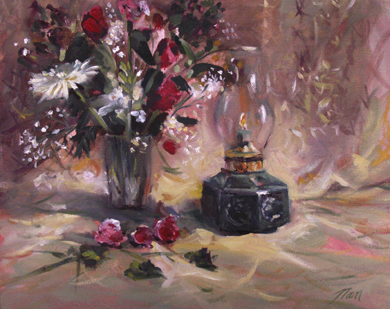 Flowers with Lantern, Oil on Canvas, 14 x 11 Flowers with Lantern, Oil on Canvas, 14 x 11